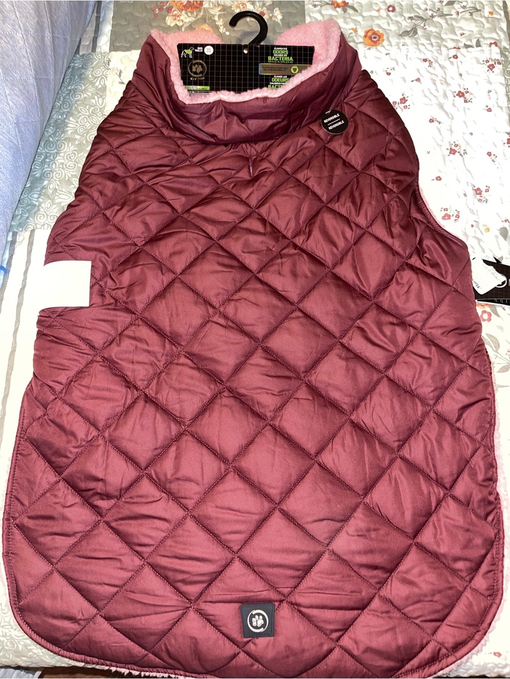 Silver Paw Large Dog Quilted Reversible Coat in Burgundy